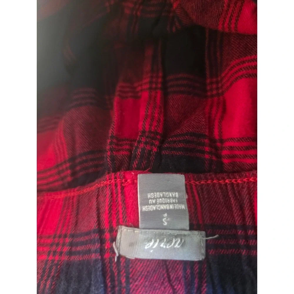 Aerie Red Black Buffalo Plaid Pajama Jogger Pants Small Drawstring Pockets